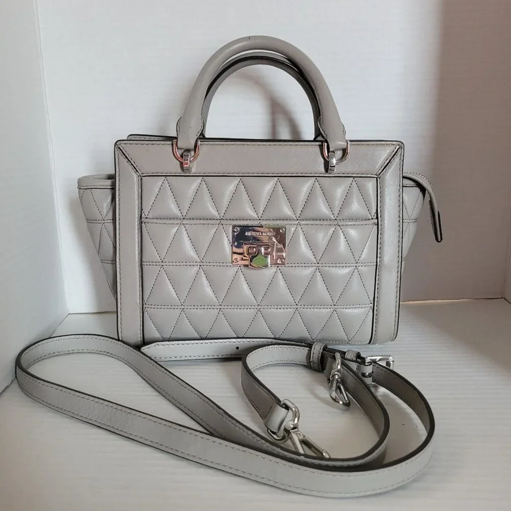 Michael Kors Vivianne Small Quilted Leather Satchel Bag Gray Women's Woman's